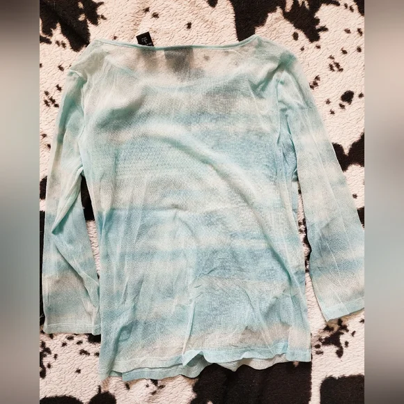 "NEW YORK AND COMPANY" WOMEN'S Y2K SHEER BLOUSE - AQUAMARINE BLUE - Picture 4 of 4